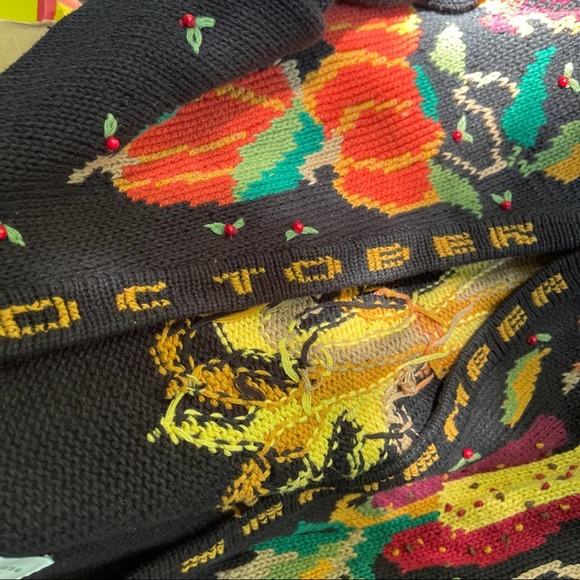 Design Options Thanksgiving Cardigan Black Turkey October Fall Colors Size Large - Picture 4 of 13